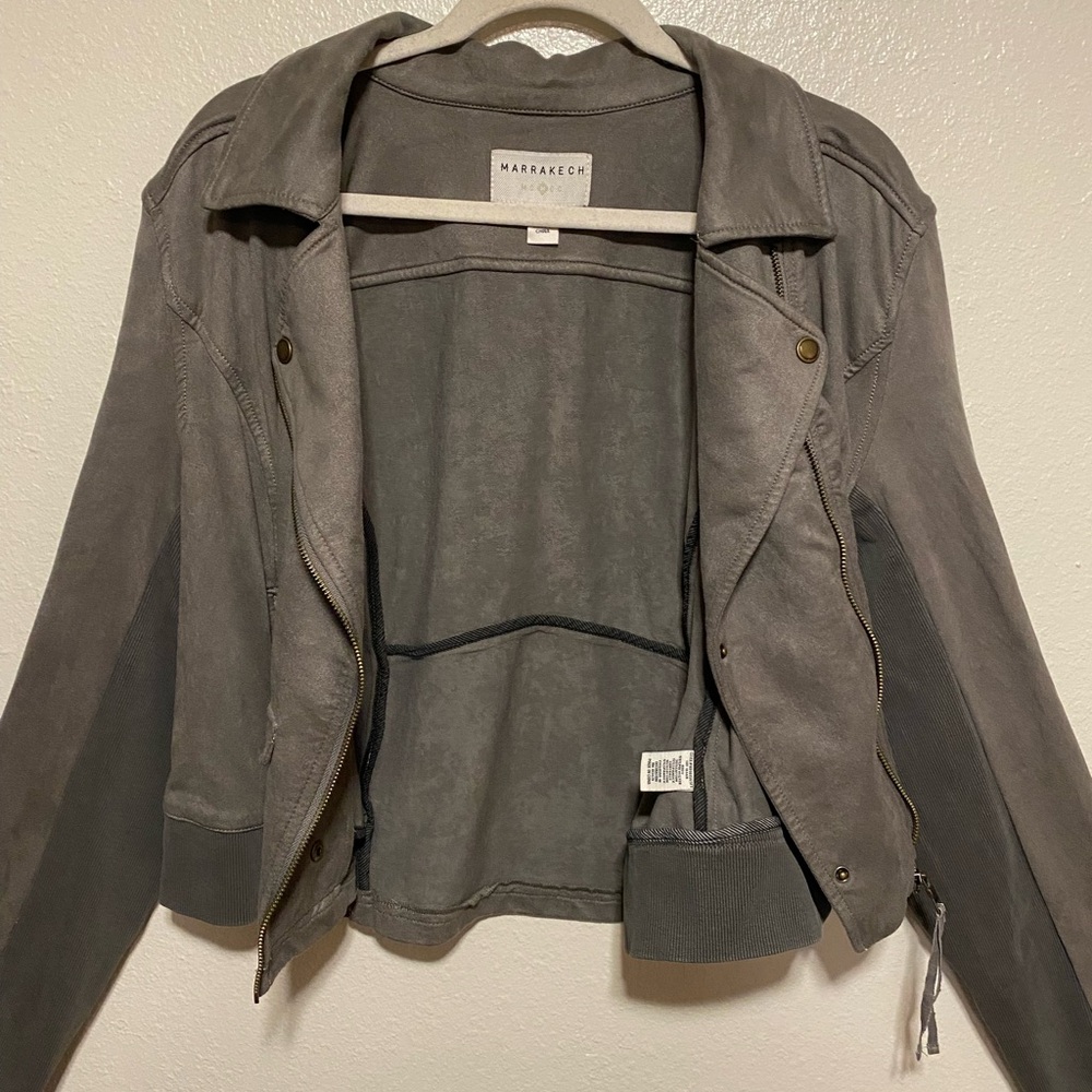 NWT Marrakech “Monica” Moto Jacket Vegan Leather Faux Suede Full Zip | Gray | L - Picture 7 of 7